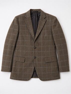 Men’s Italian Wool Cashmere Blend Brown Windowpane Sport Coat Blazer Size XL